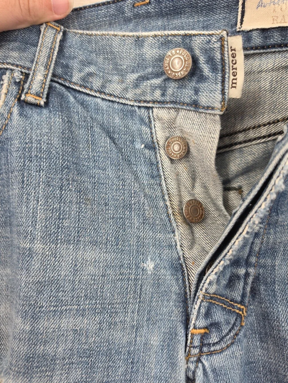 Ralph Lauren Vintage Mercer Jeans Thrashed Distressed Button Fly Denim